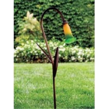 Dabmar Lighting LV114L-VG-BLUE Brass Path; Walkway And Area Light With Tulip Glass Shade And Decorative Leaves; Verde Green